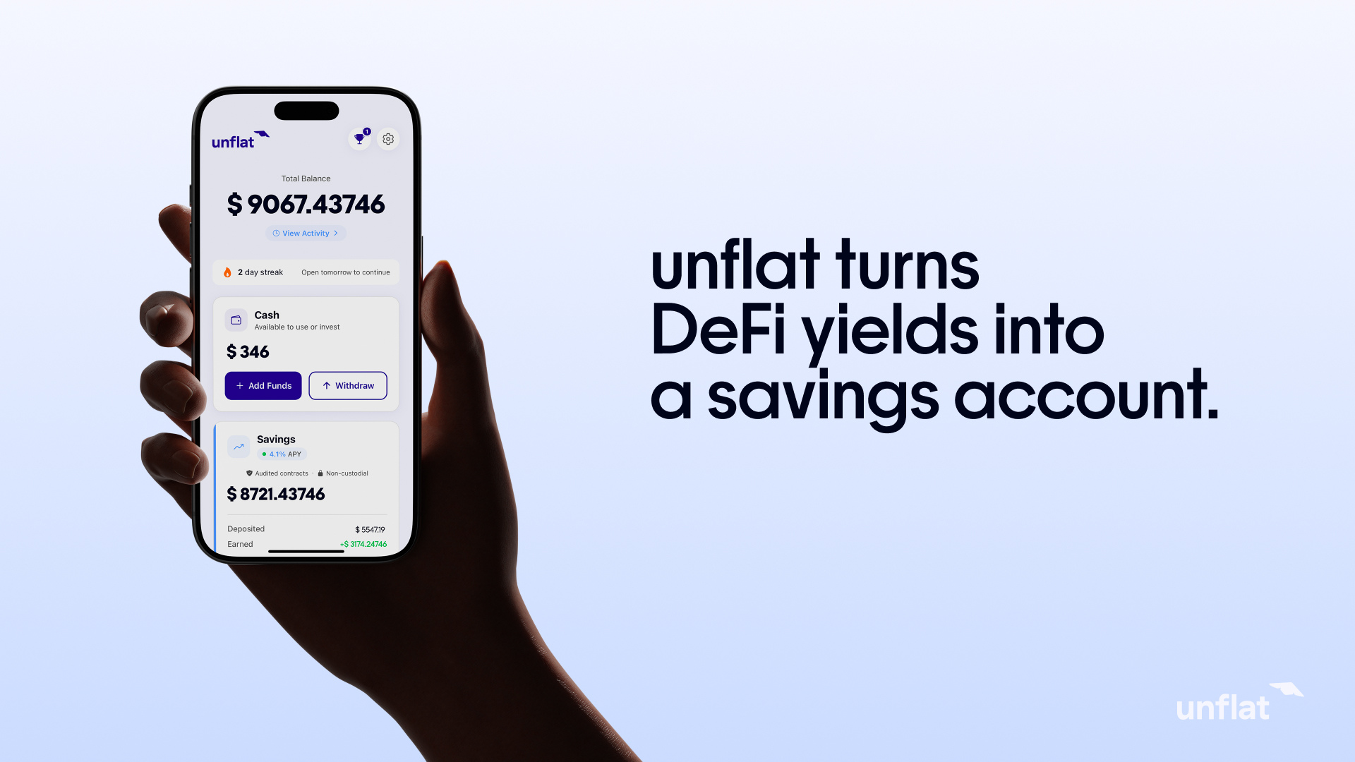 App unflat - conto di risparmio DeFi con 4.1% APY
