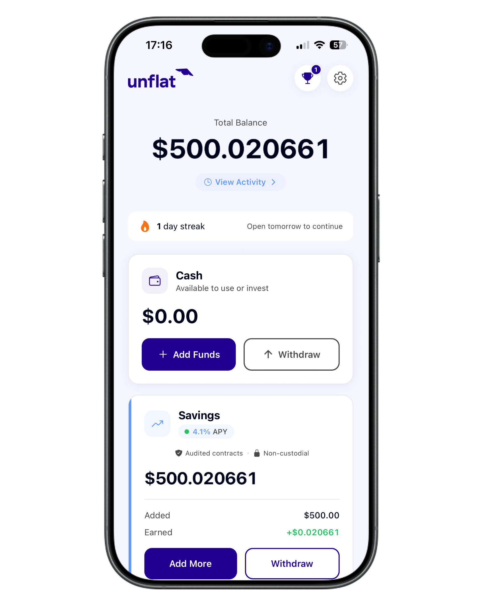 unflat app — savings and yield